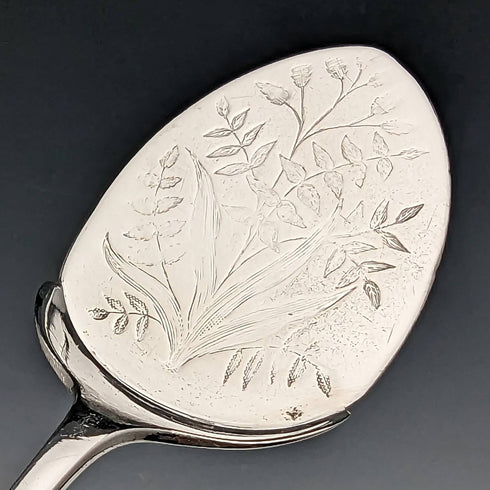 Around 1890 English antique silver plate jam spoon pair in case